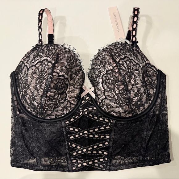 Victoria's Secret Other - NWT Victoria's Secret Black Pink Lace
Bustier Corset Bra Size S-DD